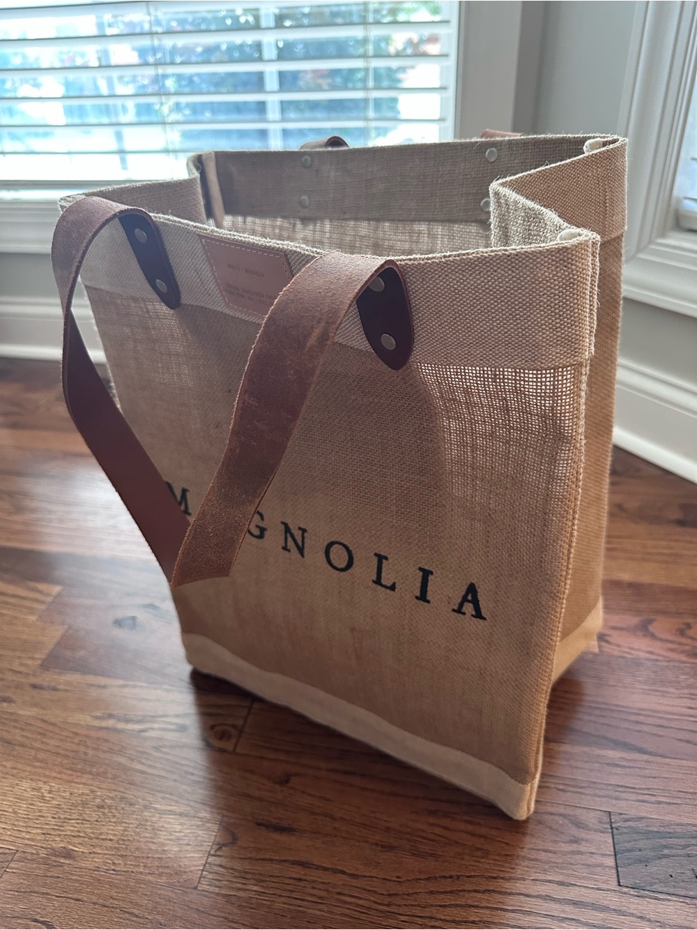 NWT Magnolia Natural Canvas Market Tote with Brown Leather Handles - Picture 2 of 5